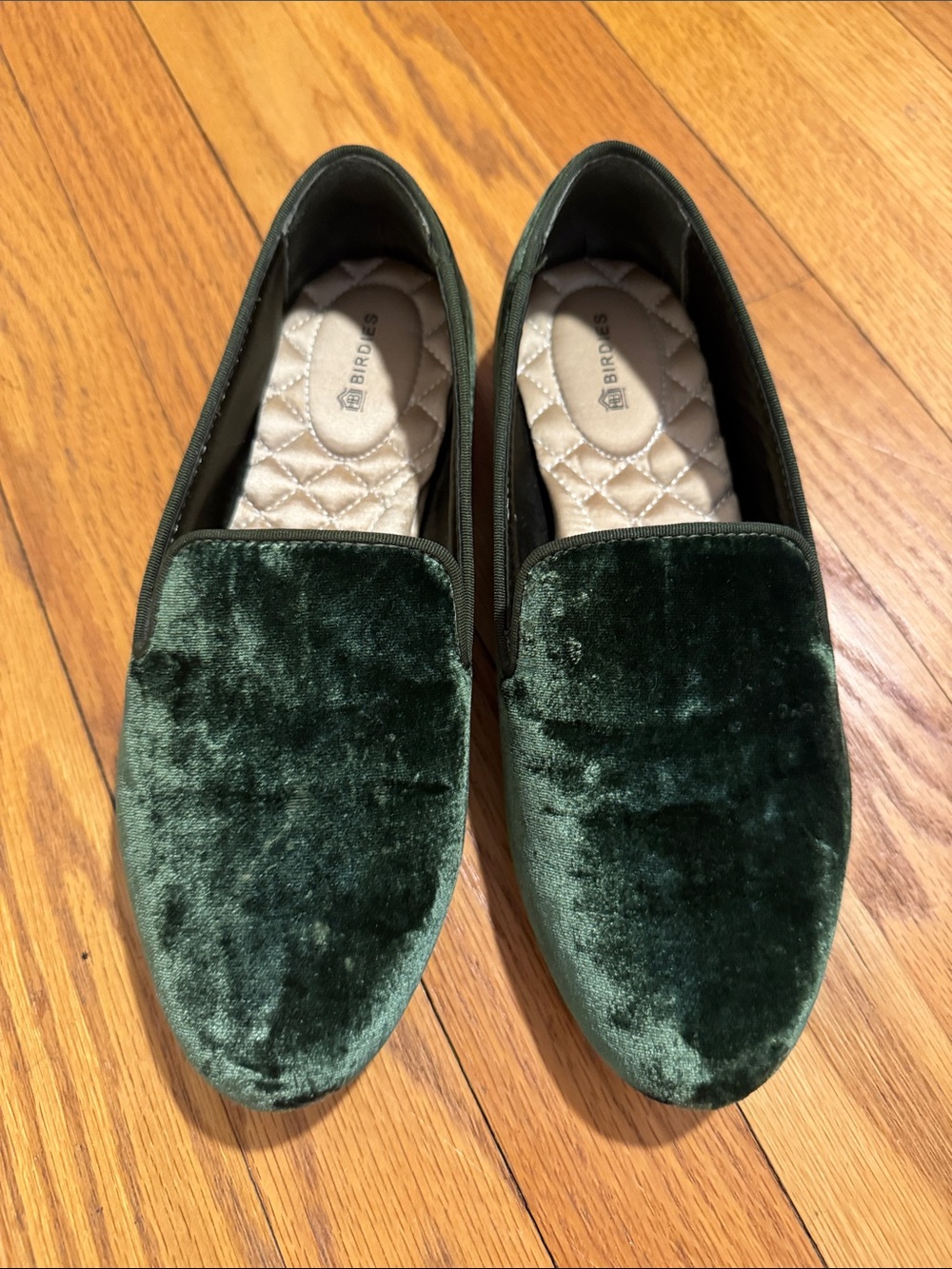 Birdies “The Heron” Olive Green Velvet Loafers 7.5 - Picture 2 of 5